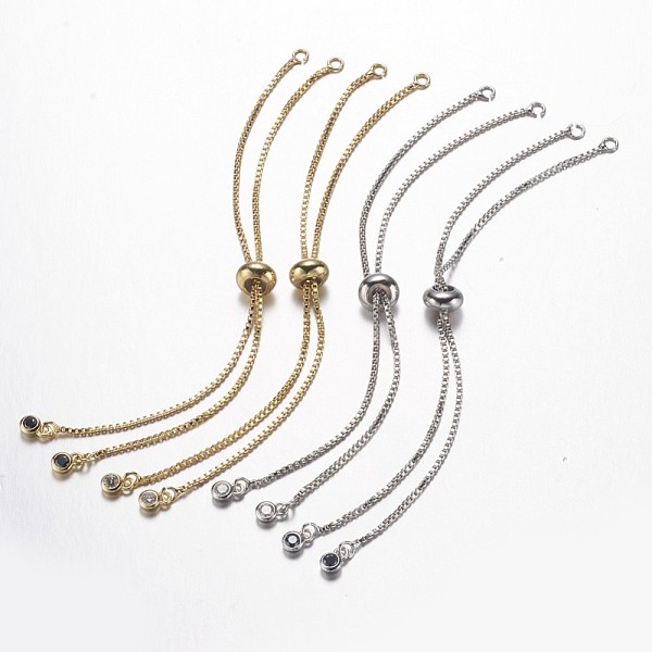 

PandaHall Brass Chain Bracelet Making, with Cubic Zirconia, Slider Bracelets Making, Mixed Color, 5 inch(126mm)x1mm, Hole: 2mm Brass Clear