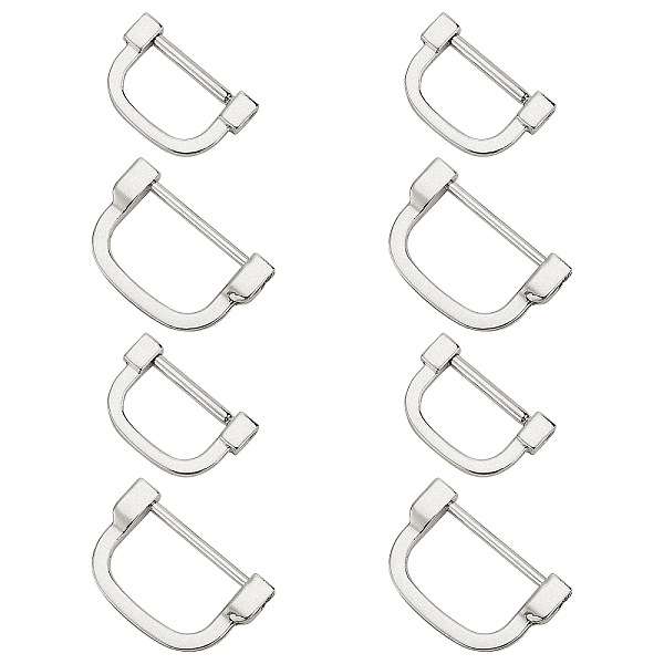 

PandaHall WADORN 8Pcs 2 Style Alloy D Rings, Buckle Clasps, for Webbing, Strapping Bags, Garment Accessories, Platinum, 24x37x6mm, 4pcs...