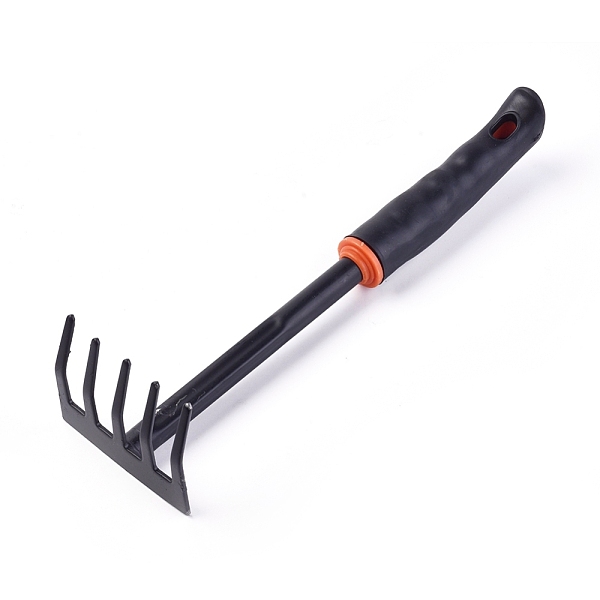 PandaHall Plastic Rake, with Iron Head, Garden Plant Tools, Black, 290x85x70mm Plastic Black