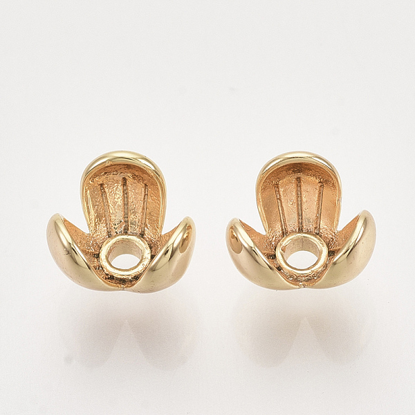 

PandaHall Brass Bead Caps, Flower, Nickel Free, 3-Petal, Real 18K Gold Plated, 7x7.5x6mm, Hole: 1.6mm Brass