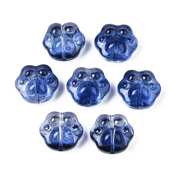 

PandaHall Transparent Spray Painted Glass Beads, Bear Paw, Midnight Blue, 13.5x15x8.5mm, Hole: 1mm Glass Bear
