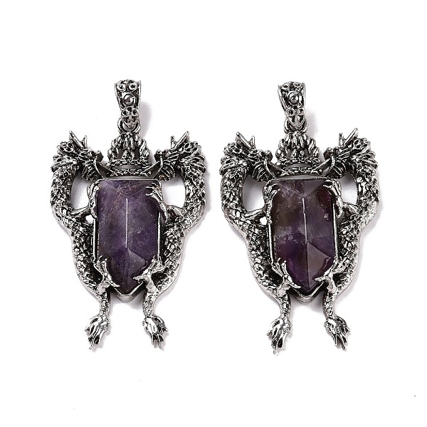 

PandaHall Natural Amethyst Faceted Big Pendants, Dragon Charms, with Antique Silver Plated Alloy Findings, 52x33x8mm, Hole: 6x4mm Amethyst...