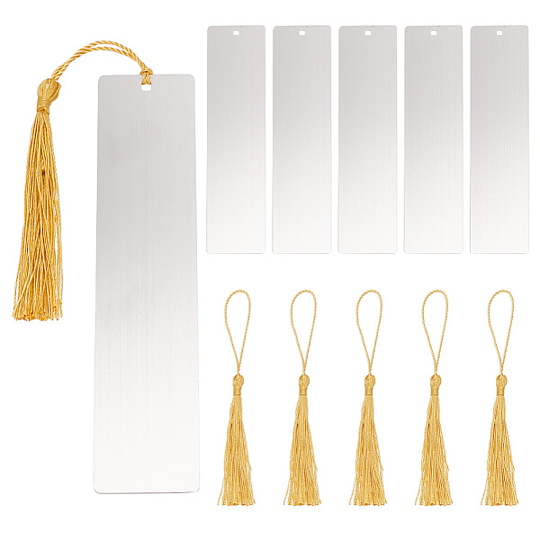 

PandaHall FINGERINSPIRE 6 Set Metal Blank Bookmark with Hole Stainless Steel Rectangle Bookmark with Gold Tassel DIY Blank Bookmarks Book...