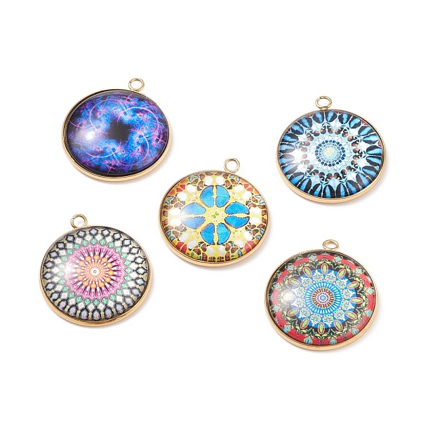 

PandaHall Glass Pendants, with 304 Stainless Steel Pendant Cabochon Setting, Flat Round, Golden, 30x26x6mm, Hole: 2.3mm Glass Flat Round..., Multicolor