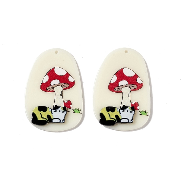 

PandaHall Opaque Acrylic Pendants, Oval with Mushroom and Cat Pattern Charms, PapayaWhip, 42.5x29x4mm, Hole: 1.6mm Acrylic Oval Orange