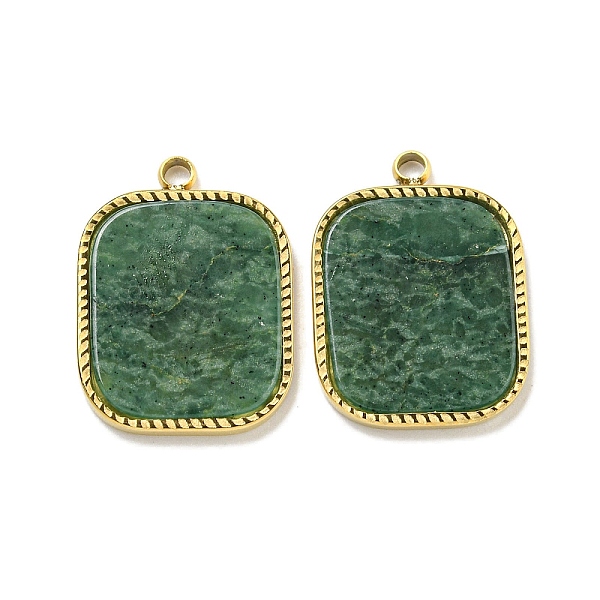 

PandaHall Vacuum Plating 304 Stainless Steel Pendants, Natural African Jade Rectangle Charms, Real 18K Gold Plated, 18x13.5x1.5~2mm, Hole...