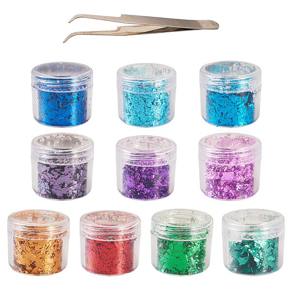 

PandaHall 10 Boxs 10 Colors Nail Art Tinfoil, for DIY Nail Art Glitter Decoration Women Girls, 1Pc Curved Tip 410 Stainless Steel Pointed..., Multicolor