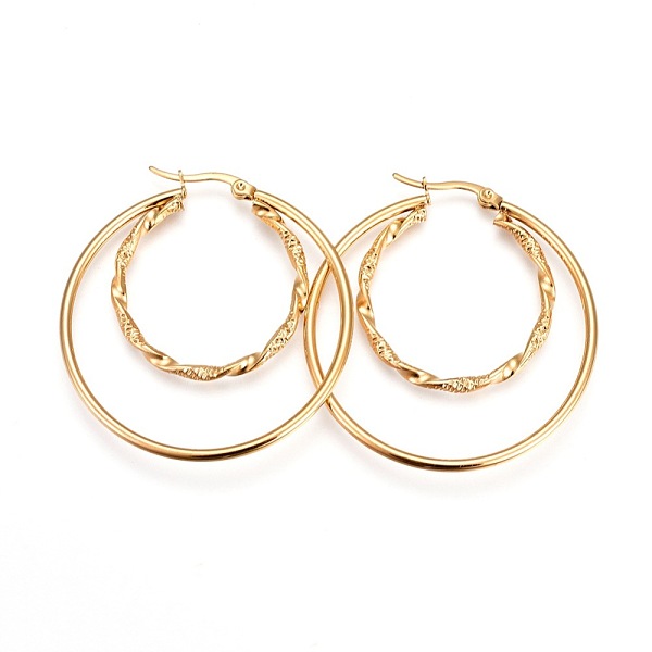 

PandaHall 304 Stainless Steel Hoop Earrings, Hypoallergenic Earrings, Ring, Twisted, Golden, 10 Gauge, 42x40x2.5mm, Pin: 1mm 304 Stainless...