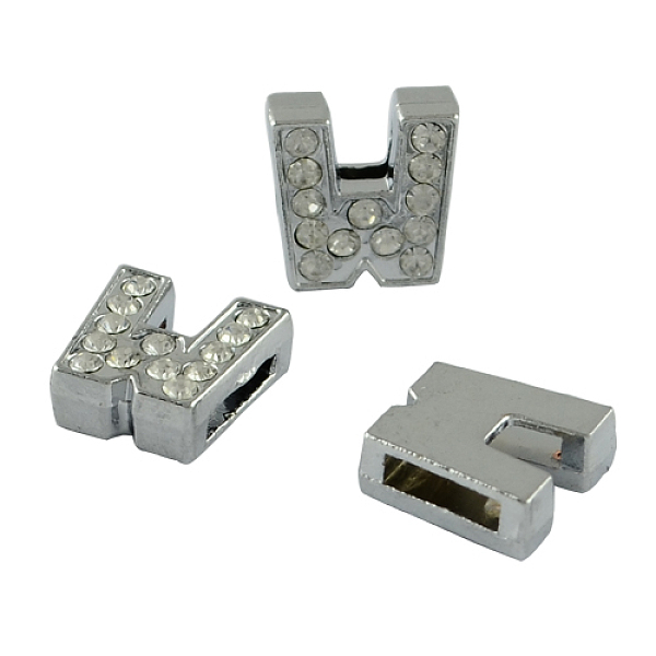 

PandaHall Alloy Initial Slide Charms with Grade A Rhinestones, Lead Free & Nickel Free, Platinum, Letter.W, 12~13x8~13x4~5mm, Hole: 8x2mm..., Clear