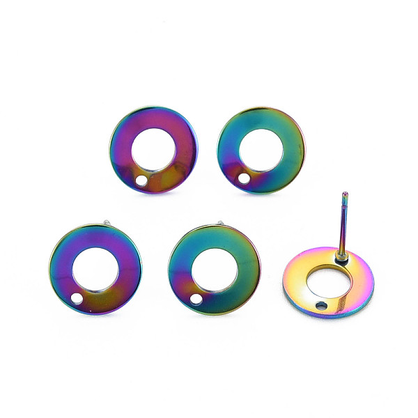 

PandaHall Rainbow Color 304 Stainless Steel Stud Earring Findings, with Hole, Ring, 10.5mm, Hole: 1.2mm, Pin: 0.7mm 304 Stainless Steel Ring