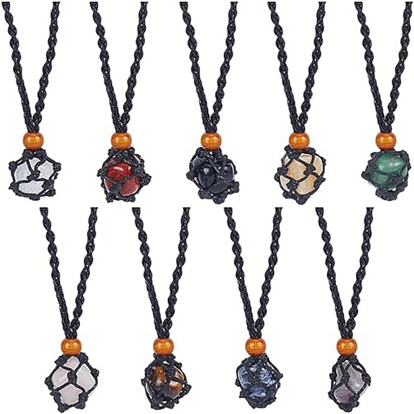 

PandaHall ANATTASOUL 9Pcs 9 Styles Natural Mixed Gemstone Teardrop Pendant Necklaces Set, Macrame Pouch Braided Jewelry for Women...