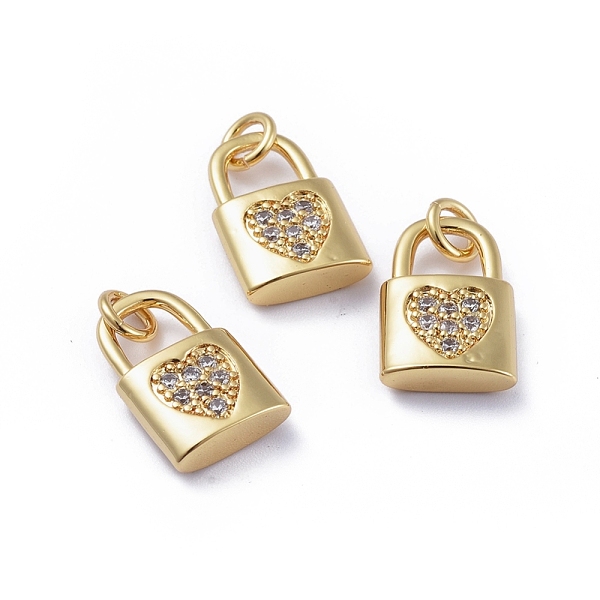 

PandaHall Brass Micro Pave Cubic Zirconia Pendants, with Jump Rings, Long-Lasting Plated, Lock with Heart, for Valentine's Day, Clear...