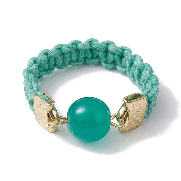 

PandaHall Glass Round Ball Braided Bead Style Finger Ring, with Waxed Cotton Cords, Turquoise, Inner Diameter: 18mm Glass Round Green