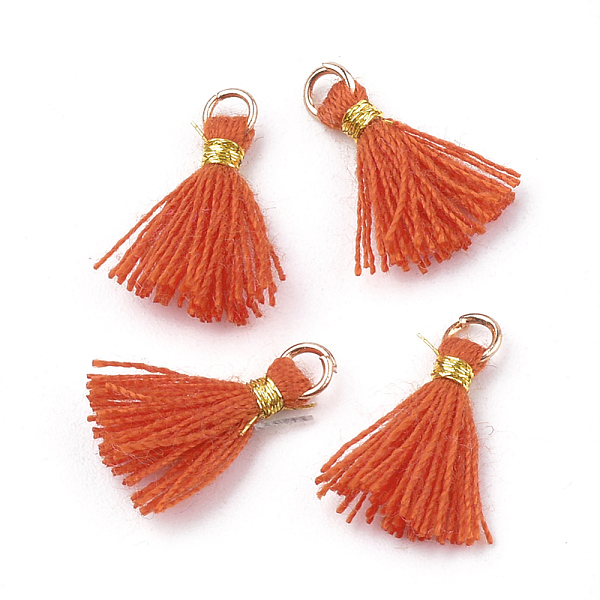 

PandaHall Polycotton(Polyester Cotton) Tassel Pendant Decorations, Mini Tassel, with Iron Findings and Metallic Cord, Light Gold, Coral..., Red