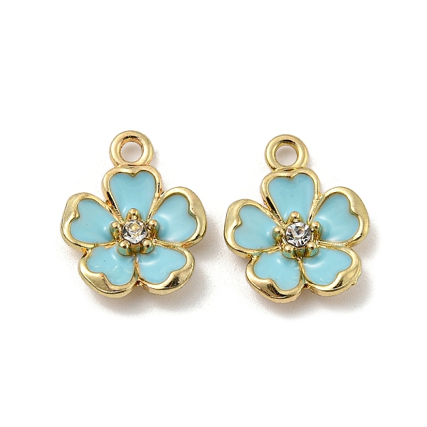 

PandaHall Alloy Enamel Pendants, with Rhinestone, Golden, Flower Charm, Pale Turquoise, 16x12.5x3mm, Hole: 1.8mm Alloy Rhinestone+Enamel..., Clear