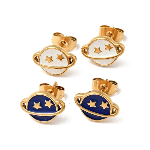 

PandaHall Enamel Planet with Star Stud Earrings with 316 Surgical Stainless Steel Pins, Gold Plated 304 Stainless Steel Jewelry for Women..., Multicolor