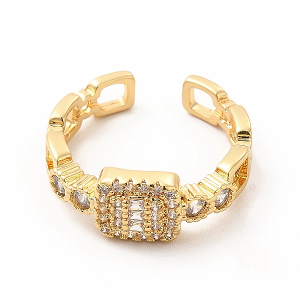 

PandaHall Cubic Zirconia Rectangle Open Cuff Ring, Golden Brass Jewelry for Women, Clear, Inner Diameter: 17mm Brass+Cubic Zirconia Clear