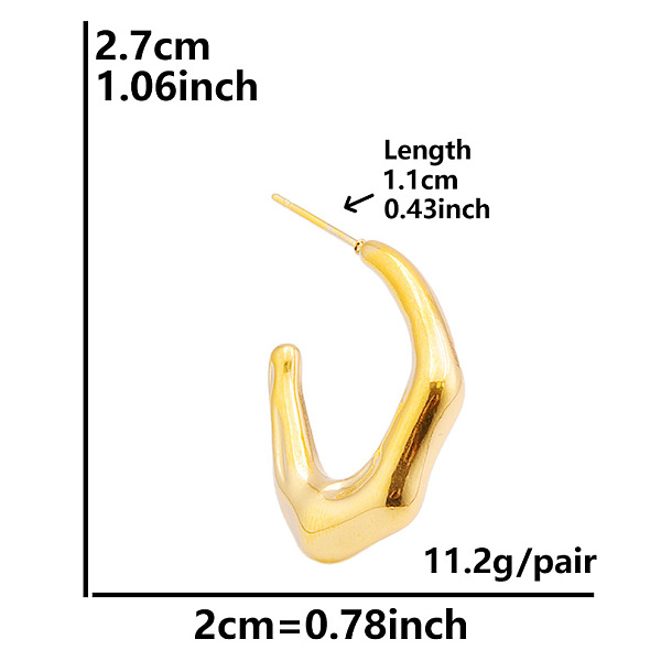 

PandaHall Irregular C Shape Stainless Steel Hoop Earrings for Women, Real 18K Gold Plated Stainless Steel