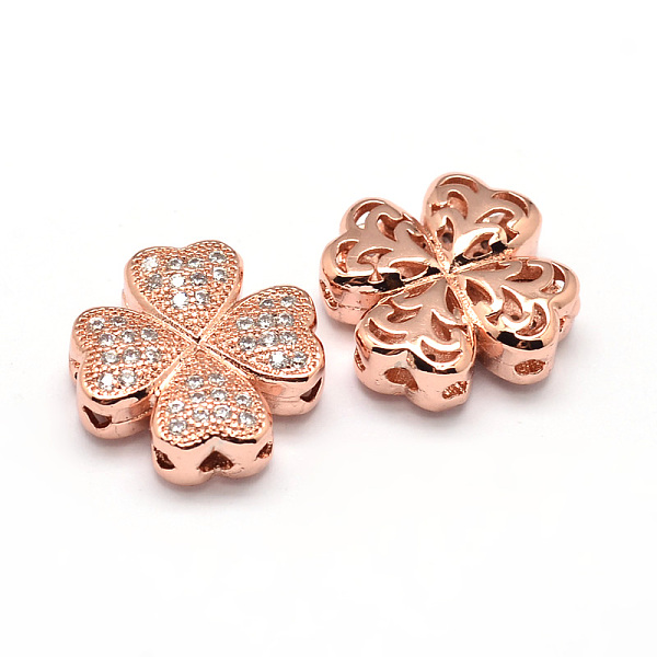 Clover Brass Micro Pave Cubic Zirconia Beads