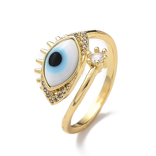 

PandaHall Lampwork Evil Eye Open Cuff Ring with Clear Cubic Zirconia, Real 18K Gold Plated Brass Jewelry for Women, White, Inner Diameter...