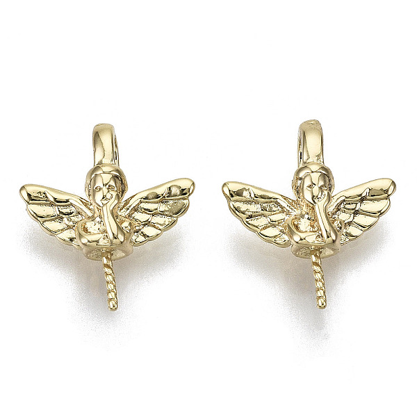 

PandaHall Brass Peg Bails Pendants, For Half Drilled Beads, Nickel Free, Angel, Real 18K Gold Plated, 14x12x5mm, Hole: 2.5x4.5mm Brass
