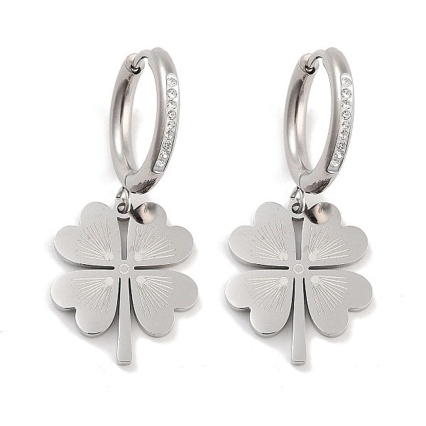 

PandaHall Clover 304 Stainless Steel Dangle Earrings, Rhinestone Hoop Earrings for Women, Stainless Steel Color, 36x16mm 304 Stainless Steel..., Clear