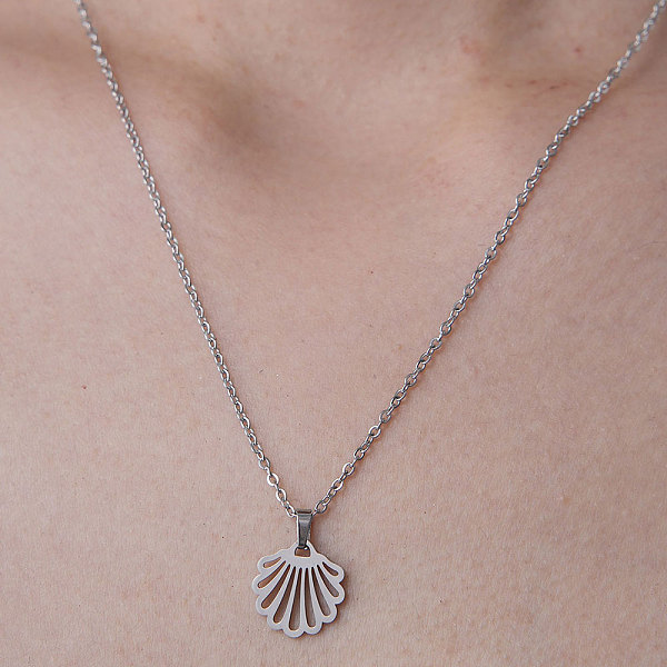 

PandaHall 201 Stainless Steel Hollow Shell Pendant Necklace, Stainless Steel Color, 17.72 inch(45cm) 201 Stainless Steel Shell Shape