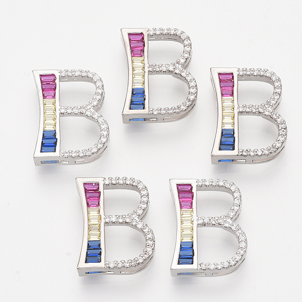

PandaHall Brass Cubic Zirconia Slide Charms, Real Platinum Plated, Colorful, Letter, Letter.B, 18x14.5x5mm, Hole: 1.5x4mm and 1.5x6mm...