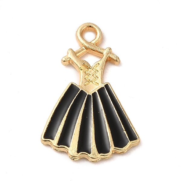 

PandaHall Alloy Enamel Pendants, Dress Charm, Golden, Black, 21x13.5x1.5mm, Hole: 1.6mm Alloy+Enamel Clothes Black