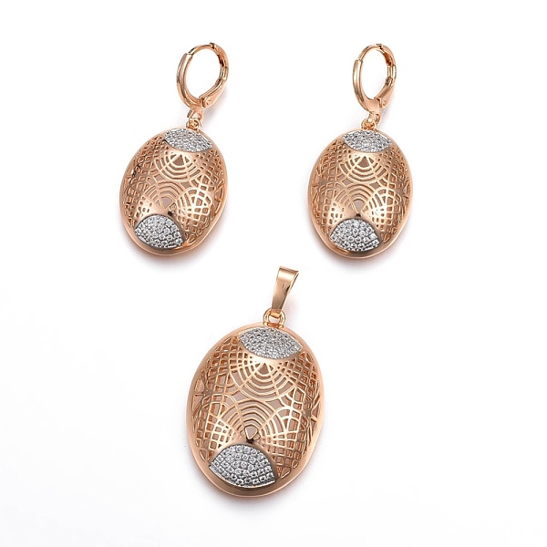 

PandaHall Brass Micro Pave Cubic Zirconia Jewelry Sets, Pendant and Earrings, Long-Lasting Plated, Oval, Light Gold, 40mm, Hole: 4.5x7mm..., Clear