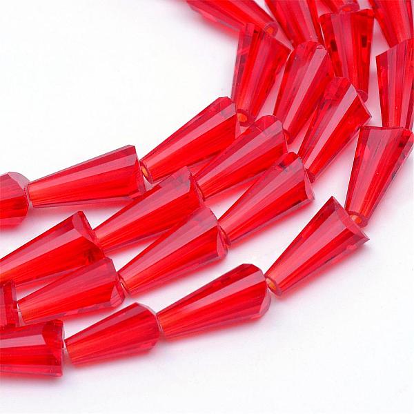 

PandaHall Transparent Glass Bead Strands, Cone, Red, 9~12x6mm, Hole: 2mm, about 47~49pcs/strand, 18.70 inch~19.49 inch(47.5~49.5cm) Glass...