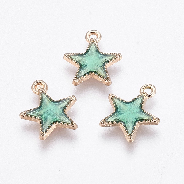 

PandaHall Alloy Enamel Charms, Star, Golden, Green, 14x12x2mm, Hole: 1mm Alloy+Enamel Star Green