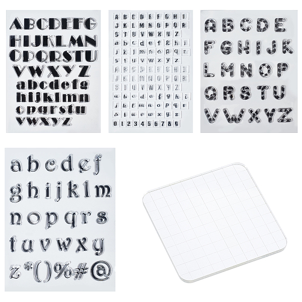 PandaHall GLOBLELAND 4 Sheets Letters Numbers Clear Stamps Set Alphabet Silicone Stamp Seals and Acrylic Stamping Block Plate for Card...