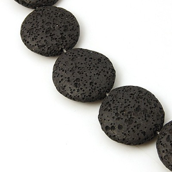 

PandaHall Natural Lava Rock Beads Strands, Dyed, Flat Round, Black, 21x6mm, Hole: 1mm Lava Rock Flat Round Black