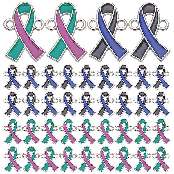 40Pcs 2 Colors Two Tone Alloy Enamel Awareness Ribbon Links Connector Charms