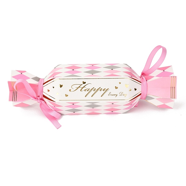 

PandaHall Hexagonal Candy Shape Romantic Wedding Gift Box, with Ribbon, Rhombus & Word Pattern, Pink, Finished Product: 20x6x5.2cm Paper...