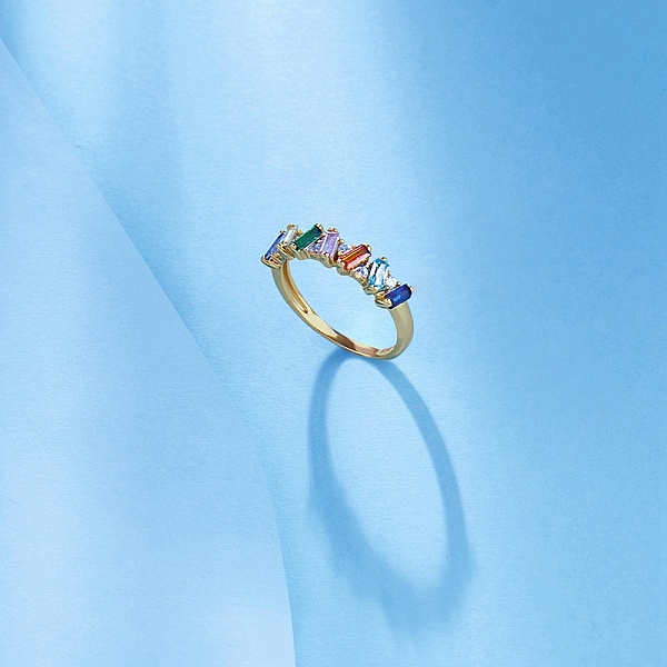 

PandaHall 925 Sterling Silver Finger Rings, Colorful Cubic Zirconia Ring for Women, with 925 Stamp, Real 18K Gold Plated, US Size 7(17.3mm)...