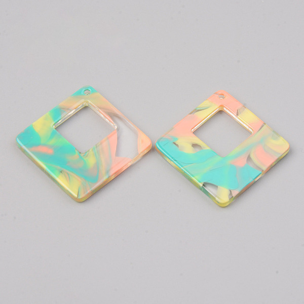 

PandaHall Acrylic Pendants, Rhombus, Colorful, 34x34x2mm, Hole: 1.5mm, Side Length: 25x25mm Acrylic Rhombus