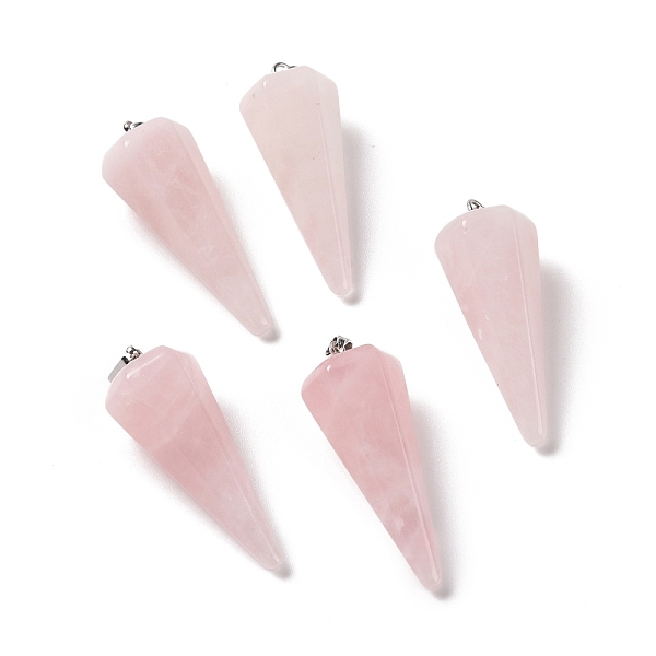 

PandaHall Natural Rose Quartz Pendants, with Platinum Plated Brass Findings, Faceted, Cone, 35~36x13~14x12~12.5mm, Hole: 2.7x6.5mm Rose...