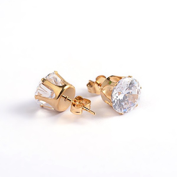 

PandaHall Flat Round 304 Stainless Steel Cubic Zirconia Stud Earrings, Golden, Clear, 5mm, Pin: 0.9mm Cubic Zirconia Clear