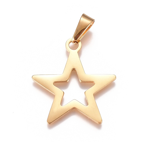 

PandaHall 304 Stainless Steel Pendants, Star, Golden, 32x29.5x1.5mm, Hole: 10x4mm 304 Stainless Steel Star