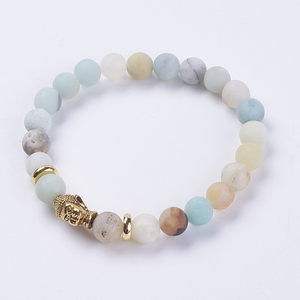 

PandaHall Natural Flower Amazonite Beads Stretch Bracelets, with Alloy Finding, Frosted, Buddha's Head, Antique Golden, 2-1/8 inch(55mm)...