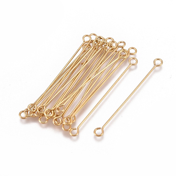 

PandaHall Ion Plating(IP) 304 Stainless Steel Eye Pins, Double Sided Eye Pins, Golden, 36x3x0.6mm, Hole: 1.6mm 304 Stainless Steel