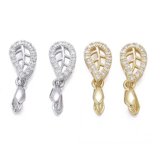 

PandaHall Brass Micro Pave Cubic Zirconia Ice Pick Pinch Bails, Long-Lasting Plated, Leaf, Clear, Mixed Color, 20.5x8x5mm, Hole: 2x3mm, Pin...