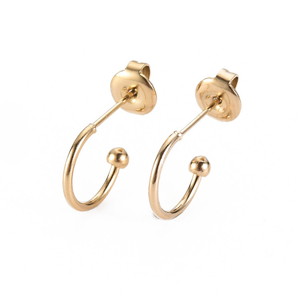 

PandaHall 304 Stainless Steel Stud Earrings, Half Hoop Earrings, with Round Beads and Ear Nuts, Semicircular, Real 14K Gold Plated...