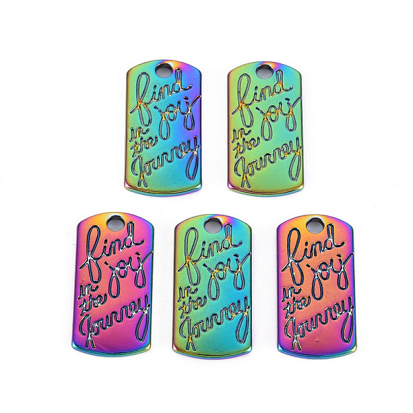 

PandaHall Rainbow Color Alloy Pendants, Cadmium Free & Nickel Free & Lead Free, Rectangle with Word Find Joy in the Journey, 20x10x1.5mm...