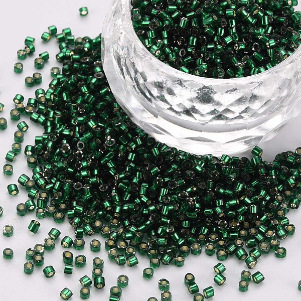

PandaHall Glass Cylinder Beads, Seed Beads, Silver Lined, Round Hole, Dark Green, 1.5~2x1~2mm, Hole: 0.8mm, about 80000pcs/bag, about...