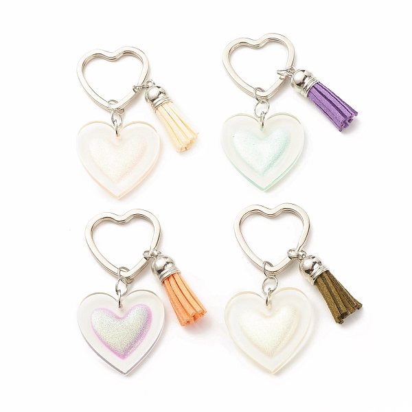 

PandaHall Resin Keychain, with Iron Split Key Rings and Tassel Pendant, Heart, Mixed Color, 10.85cm Resin Heart Multicolor