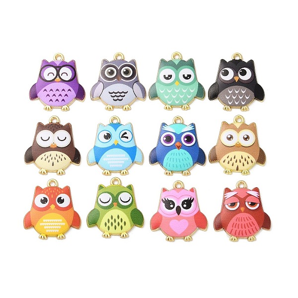 

PandaHall Alloy Enamel Pendants, Golden, Owl Charm, Mixed Color, 23x21x2.5mm, Hole: 1.6mm Alloy+Enamel Owl Multicolor