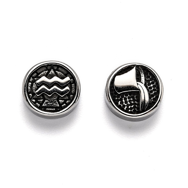 

PandaHall 304 Stainless Steel Beads, Flat Round with Twelve Constellations, Antique Silver, Aquarius, 10x4mm, Hole: 1.8mm 304 Stainless...
